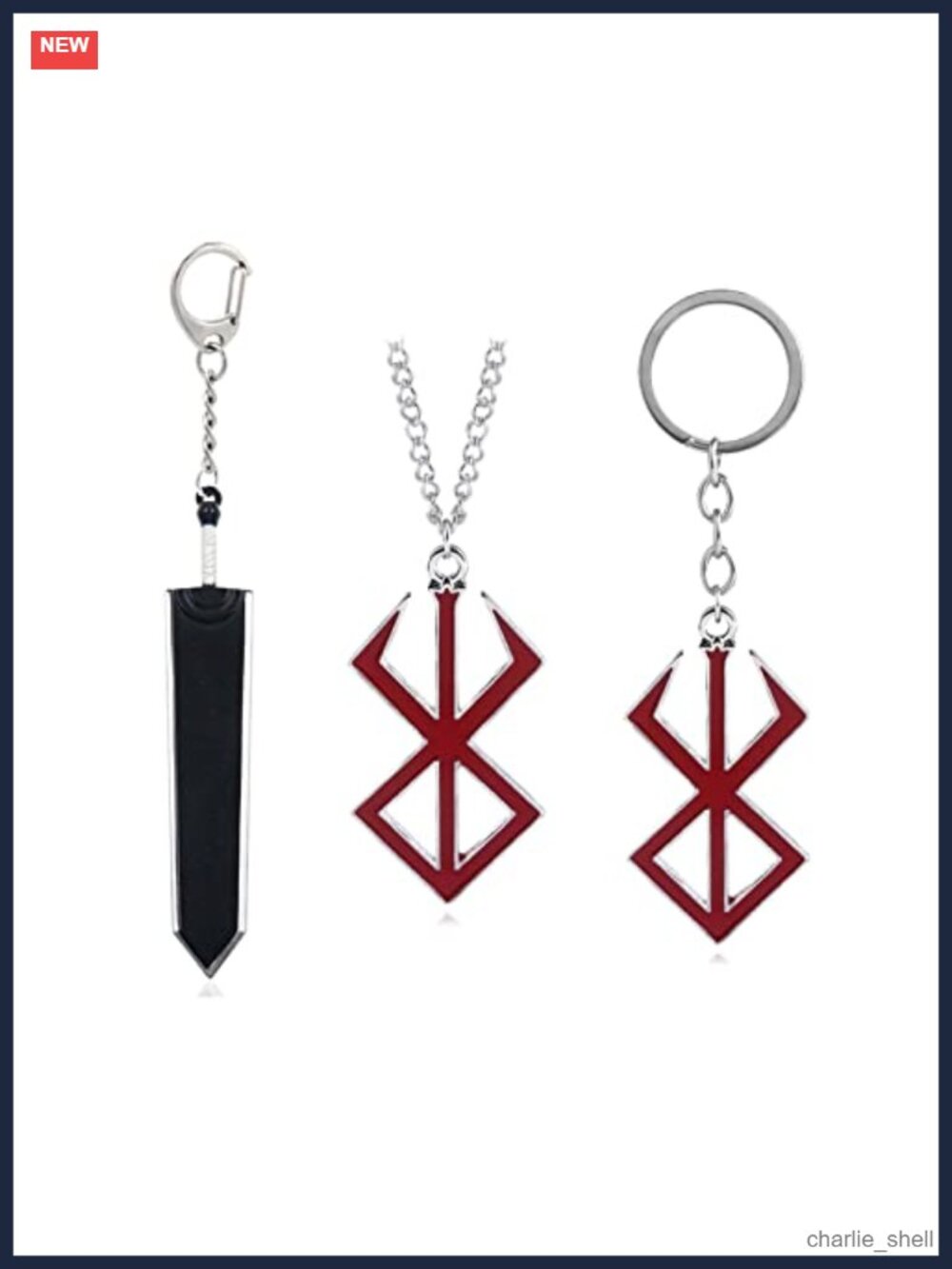 Behelit Rune Necklace Keychain Set Guts Sword Cosplay Anime Jewelry